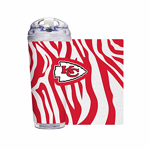 Image of Rico Industries NFL Football Glitter 24oz Acrylic Glitter Tumbler with Hinged Lid, Officially Licensed Double Wall Tumbler with Straw