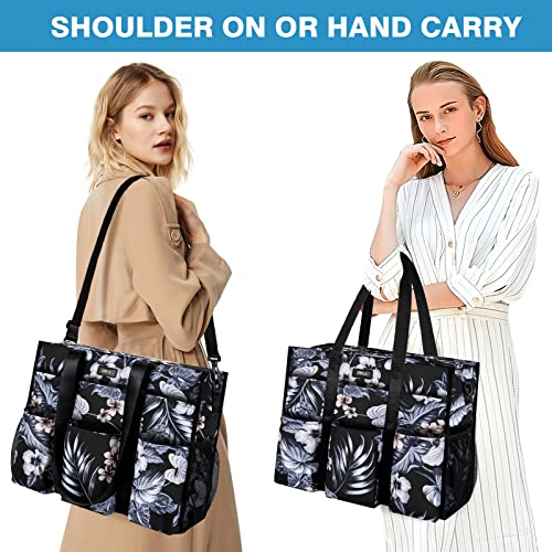 Image of IBFUN Utility Tote Bag with 24 Pockets, Large Teacher Tote for Women with Laptop Compartment, Travel Tote Bag with Zip Top
