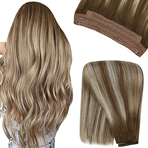 YoungSee Wire Human Hair Extension Dark Brown to Caramel Blonde with Brown Balayage Blonde Hair Extensions Brown Human Hair Straight Wire Hair Extensions Human Hair 16in 80g