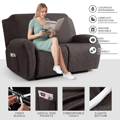 Image of Timeles Recliner Covers Extra Wide Recliner Loveseat Covers Oversized Reclining Couch Covers Sofa Slipcovers Stretch Soft Washable (Two-Seater Oversized, Chocolate)