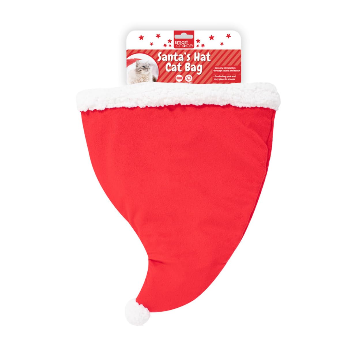 YöL Santa’s Hat Cat Bag with Crinkle Lining – 40×48cm Plush Festive Tunnel Bed & Play Hideaway – Cosy Christmas Cat Accessory for Hiding, Playing & Napping for Cats