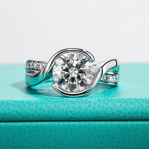 AnuClub Moissanite Engagement Rings 3.4cttw D Color VVS1 Round Cut 925 Sterling Silver Solitaire Twisted Bezel Anniversary Wedding Promise Ring for Women with Certificate2