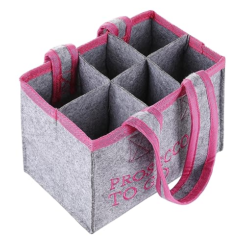 FunX Flaschentasche Prosecco to go - Filztasche für 6 Flaschen - Grau mit Trageschlaufen und Aufdruck - Vielseitig einsetzbar - 19x12x14 cm
