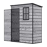 XEMQENER Plastic Garden Storage Shed with Floor, 4.6x2.6 FT Lockable Outdoor Storage Shed with Window, Waterproof Garden Sheds for Gardening Tools & Equipment, 140x81x193cm, Wood Grain Dark Grey