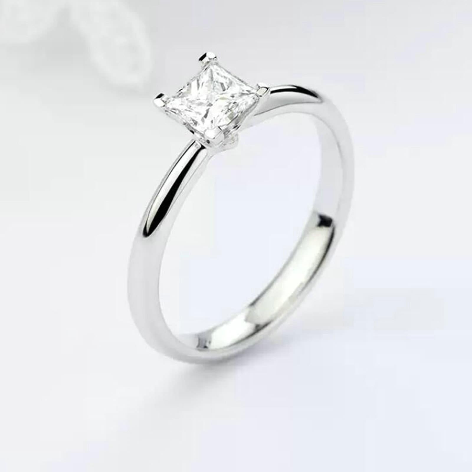 Wycian Anillos de Compromiso Mujer Anillo Compromiso Diamante 9/14/18K Oro Blanco/Platino Diamante de Talla Princesa de 0,5 CT Talla 23,5 Sólido No Chapado Popular para Señoras Cóctel Joyas