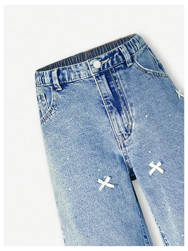 WDIRARA Girl's Cute Bowknot Glitter Rhinestone Baggy Jeans Y2k High Waist Wide Leg Denim Pants3