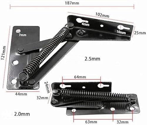 Miniatura 2 de QIAO[2 piezas] Soporte de elevación plegable de 80 grados, bisagra de resorte negra, ampliamente utilizado para elevadores de sofás, bisagras de