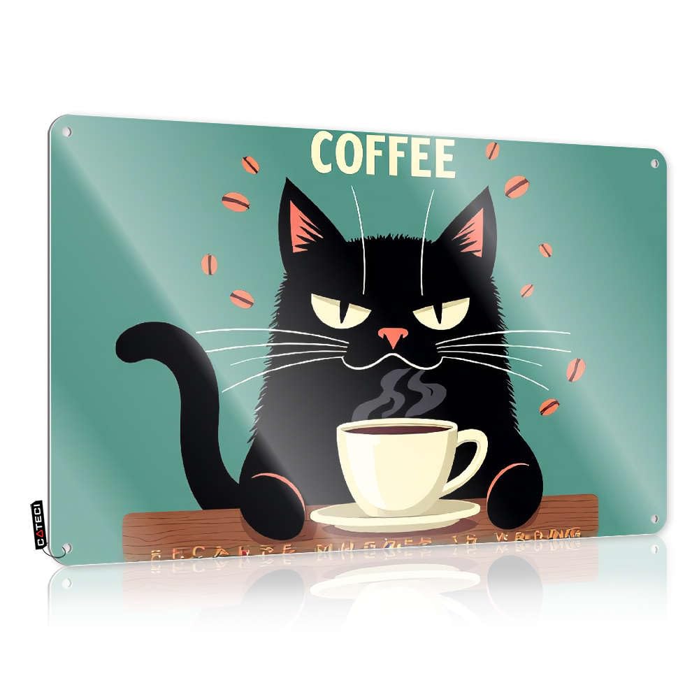 Fzfn Colour A Black Cat Enjoying A Steaming Cup Of Coffee. Stuff For Bedroom Scandinavian - Decorations Accessories Vintage Wall Art(30X40cm)