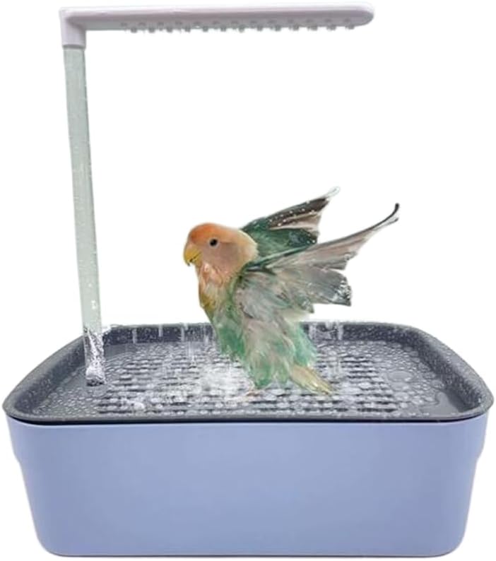Large Bird Bath Fountain Blue Pet Bathing Tub with Water Spray 13.4x12.4x8.5in Food-Grade Material