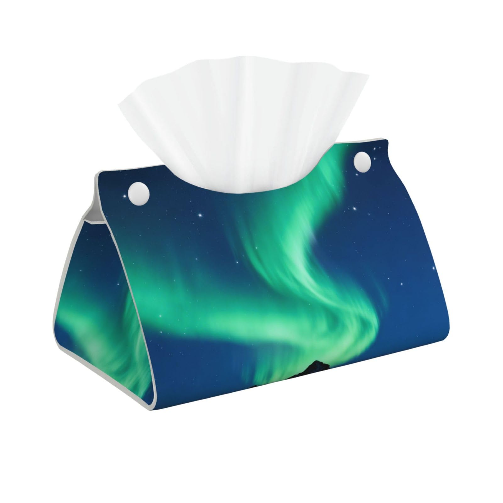 Aurora night sky Long Leather Tissue Box Cover-Waterproof PU Leather Tissue Holder for Bathroom, Decorative Rectangular Tissue Case