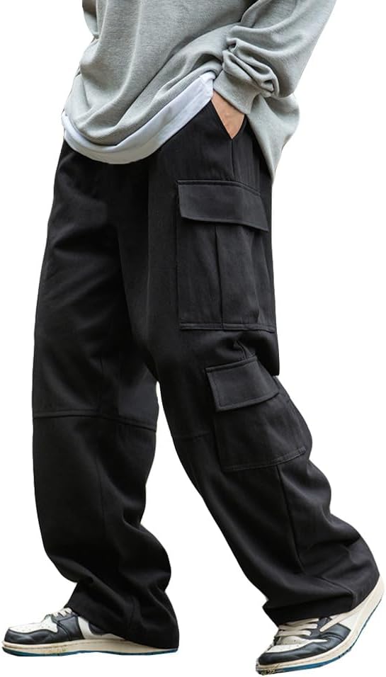 THWEI Mens Cargo Pants Drawstring Elastic Waist Casual Baggy Pant Streetwear Multi Pockets - Image 2