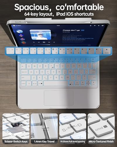 Image of Intermerge for iPad 9th Generation 10.2 inch Case with Keyboard, 360 Rotating Multi-Touch Trackpad, 7-Color Backlit Keyboard, Transparent Back Shell, Compatible with iPad 9th(10.2inch,2021), White
