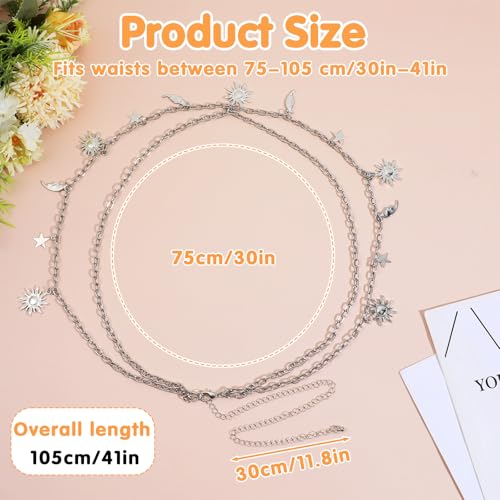 Double Layer Chain Belt for Women Waist Chain Belt Silver Metal Fashion Link Belts For Dress Jean Pant2