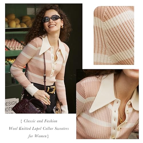 Women's Cardigan Sweaters Pure Merino Wool Knit Sweater Long Sleeve Open Front Tops Lightweight Striped Casual Fall Cardigans4