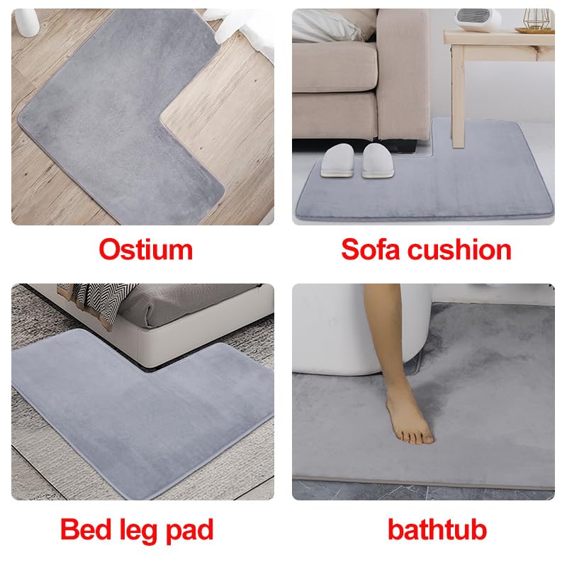 Tappetino Da Bagno A Forma Di L Antiscivolo – Morbido In Pile Di Corallo, Asciugatura Rapida, Adatto Per Doccia, Lavandino E Angoli, 80x80 Cm, Grigio