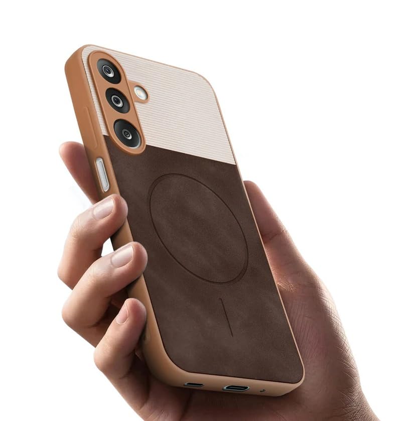 Image of Bintage CASE Dual-Leather Mac Safe Design Phone Case| Soft Touch Finish | Full Camera Protectection Back Cover Compatible for Samsung A15 5G / A15 4G - White & Choco Brown