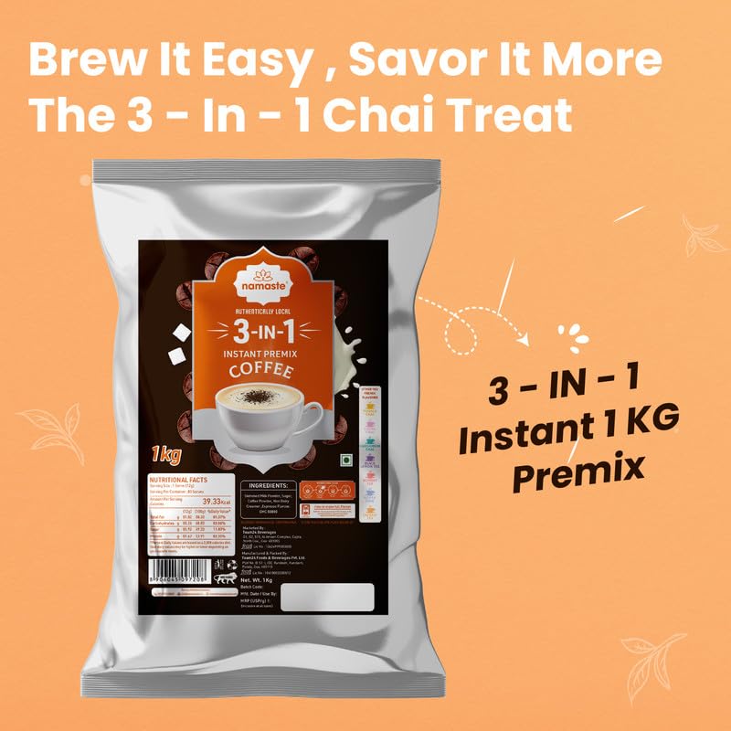 Image of Namaste Chai Instant Premix Coffee 1Kg, 3 In 1 Premix Coffee For Vending Machines, Coffee Powder Packet 1 Kg Pack