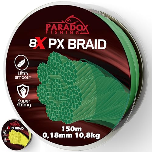 Paradox Fishing Ligne de pêche tressée 8X PX 150m - 0,18mm - 10,8kg | Fil de Pêche Tressé | Haute Résistance | Forte & Souple