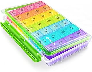 AUVON Pill Boxes 7 Day 4 Times A Day,Portable Weekly Pill Box Organiser with Moisture-Proof Design and Large 28 Compartments to Hold Vitamins, Supplements and Medication