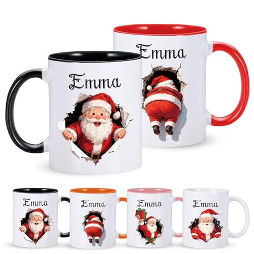 Taza de café de Navidad personalizada para él y ella, taza de cacao de chocolate caliente, regalos de Navidad y Año Nuevo (lindo Papá Noel)