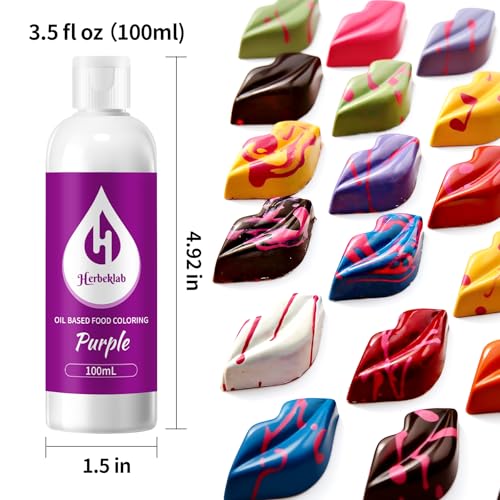 Image of Purple Oil Based Food Coloring for Chocolate - Herbeklab 100ml Professional Concentrated Oil Food Dye for Candy Melts, Chocolate, Cake Pops, Strawberries & Baking