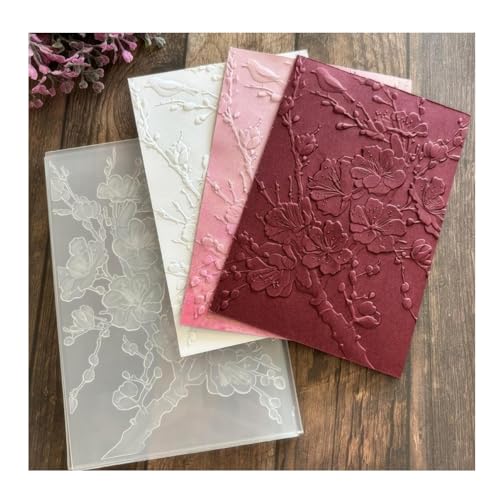 Qoiseys 3D Cherry Blossom Rose Plastic Embossing Folders for Card Making,Embossing Template Paper Card Embossing Stencil for DIY Scrapbooking Photo Album Card Paper Craft Decoration (07)