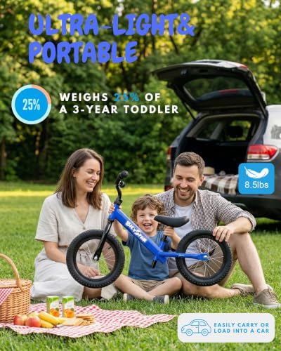 Image of bicystar 14 Inch Balance Bike for Kids 3-5, Air Rubber Tires, Blue
