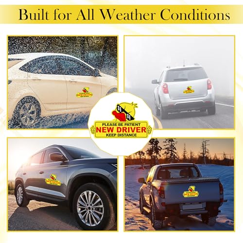 Image of GLUN Reflective inchPlease Be Patient New Driver inch Car Sticker, Funny Beginner Learner Sign Decal, Waterproof, Fade-Resistant Safety Sticker for Cars & Vehicles (Yellow)