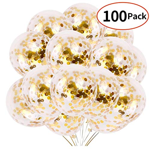 Gold Confetti Party Balloons 100 Pack 12 With Golden Paper Confetti Dots for Party Supplies Wedding Graduation Birthdays Bridal Shower â€¦