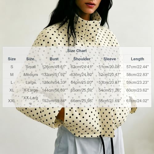 YNCSZEC Women Polka Dot Stand Collar Jacket Long Sleeve Zip Up Drawstring Lightweight Casual Fashion Outerwear with Pockets Khaki women jackets fall S - image 4
