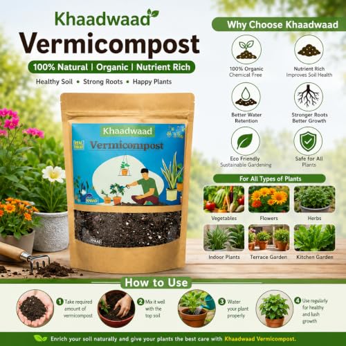 Image of Organic Vermicompost Fertilizer for Plants | Natural Manure & Soil Enricher for Home Garden, Terrace Garden, Pots, Planters & Vegetable Plants (1kg)