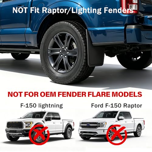 Image of Sunsdrew Mud Flaps for 2021-2026 Ford F150 Accessories- 4PCS Front & Rear Splash Guards - No-Drilling All Weather Exterior Mud Guards (Not fit Raptor Models)