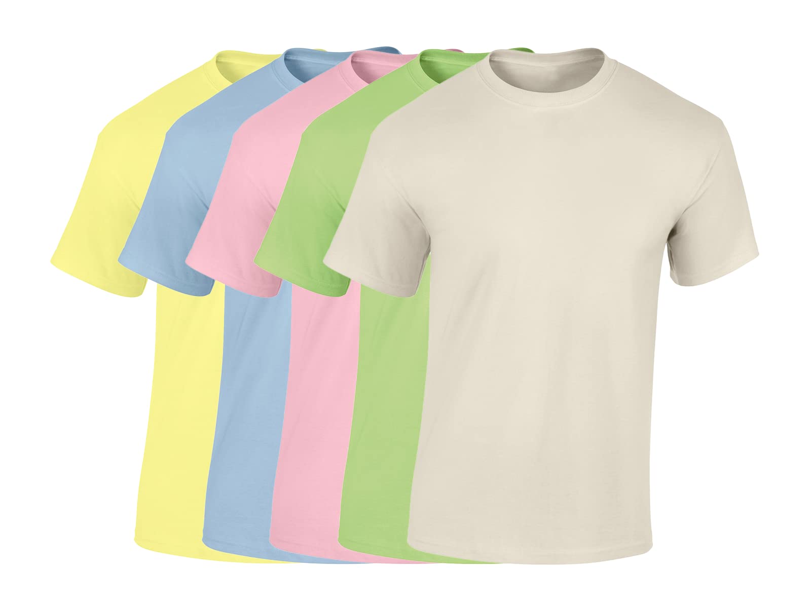 COOZO Mens Heavy Cotton Pack of 5 T-Shirts - Cornsilk/Light Blue/Light Pink/Mint/Natural- 2XL