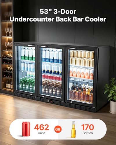 Image of VEVOR Back Bar Cooler, 11.4 Cu.Ft Commercial Beverage Refrigerator with 3 Glass Door, Large Under Counter Fridge w /LED Lighting, Shelf, Low-E Glass Display Cooler for Store, Lobby, Restaurant, Pub
