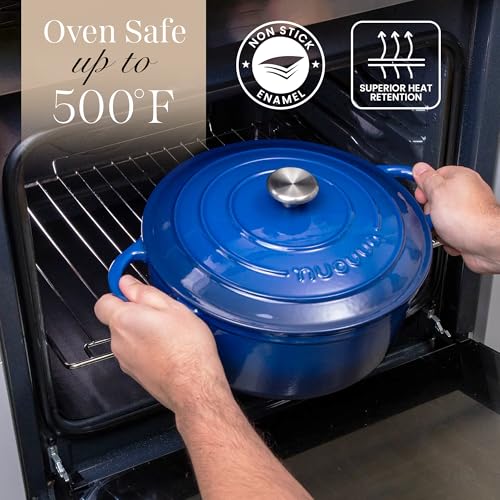 Image of Cast Iron Dutch Oven with Lid - Non-Stick Ovenproof Enamelled Casserole Pot - Sturdy Dutch Oven Cookware - Dark Blue, 7.3-Quart, 30cm - by Nuovva