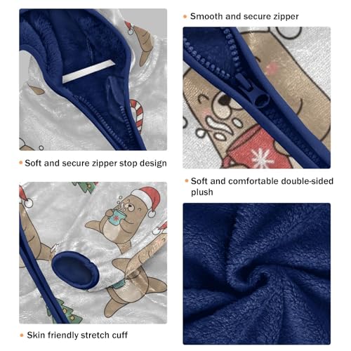 Christmas Otters with Candy Canes Toddler Fleece Jacket Girl Boys Hooded Fleece Jacket Coat Warm Outwear Zip-up 3-10T3