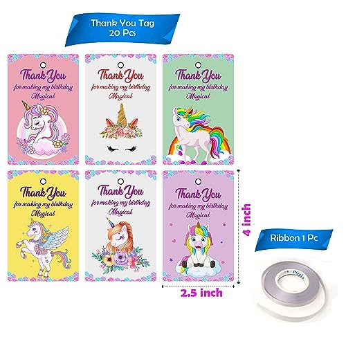 Image of Party Propz Thank You Tags For Return Gift - (20 Pcs) Unicorn Theme Thank You Cards For Return Gifts (Cardstock), Thank You Tags For Return Gift Unicorn with Ribbon (1 Pcs), Birthday Return Gifts