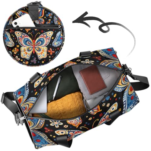 Colorful Butterfly Print Round Barrel Sports Fitness Bag, Travel Luggage Bag, Reusable Handbag, Suitable For Men and Women4