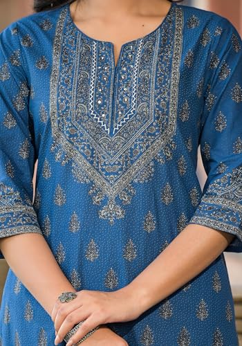 Image of Juniper Blue Ethnic Motif Printed Cotton Kurta