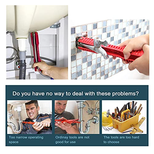 Basin Wrench Faucet And Sink Installer 8-In-1,Multi-Purpose Plumbing Tool Multifunctional Repair Installation Hand Tools For Toilet Bowl/Sink/Bathroom/Kitchen Plumbing Removal Protective gloves