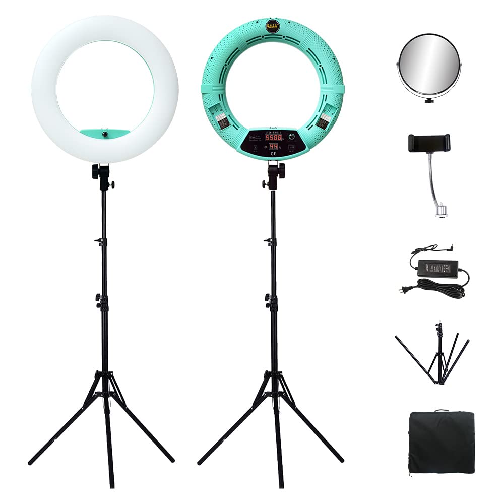 Set di luci ad anello a LED per schermo digitale:supporto per lampada ad anello a LED dimmerabile da 18 pollici 96W per la registrazione video autoritratto di YouTube Vine (verde)