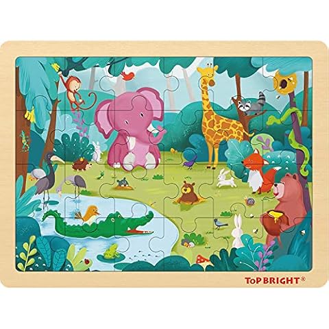 TOP BRIGHT 24 Piece Childrens Jigsaws Puzzles for Ages 3 4 5, Forest Animals Wooden Toddler Puzzle for 2 3 4 Year Old Kids Cover