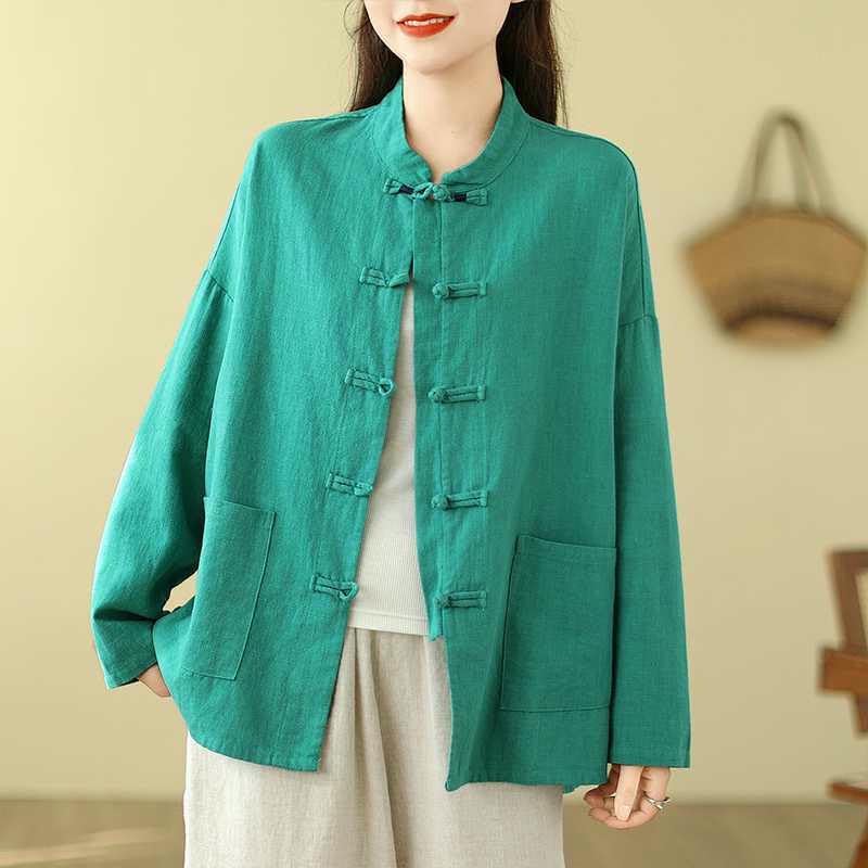 Women's Shirt Spring Autumn Loose Fit Cotton Linen Chinese Style Literary Retro Top