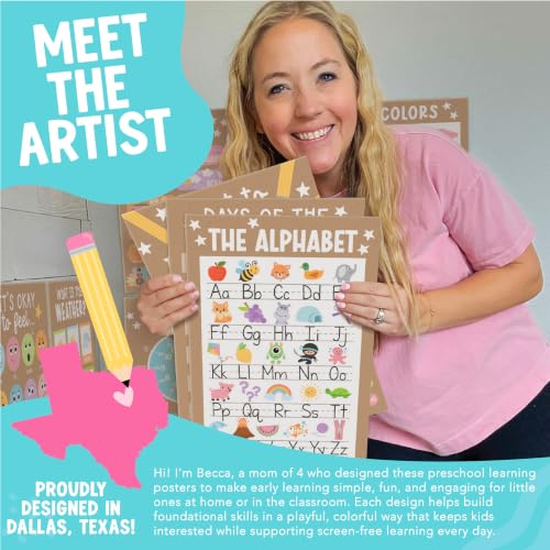 Image of Hadley Designs 16 Educational Posters for Classroom Decor - Learning Posters for Toddlers 1-3, Alphabet for Classroom Wall, Daycare Essentials, Homeschool Posters Preschool, Kraft Playroom Decor