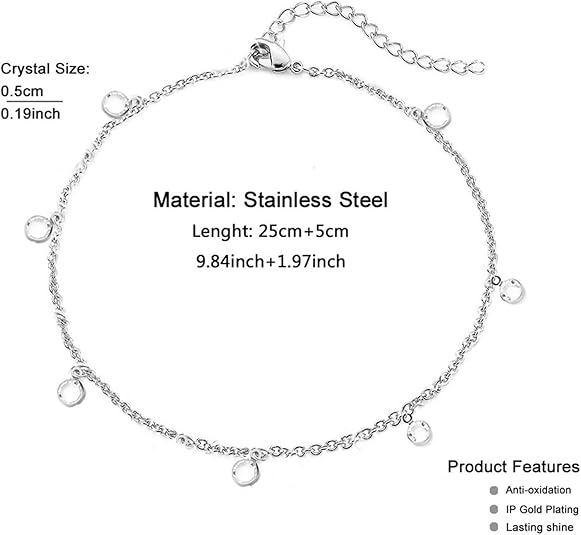 Homxi Chaine De Cheville Femme Or,Bracelet Cheville Chaîne Avec Zircone Cubique Et Lettre A Bracelet Cheville 30CM Bracelet De Cheville Acier Inoxydable