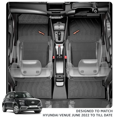 Image of Amazon Basics - 5D Car Floor Mats for Hyundai Venue (June 2022-Present, Black) | Odor-Free | All-Weather Protection | Custom Fit| TPE