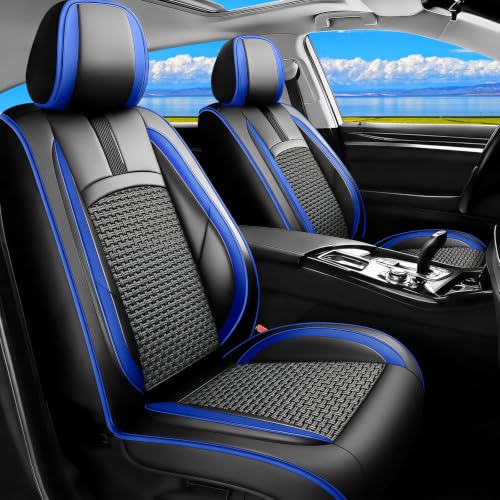Image of Fit Gladiator Car Seat Covers for Jeep Gladiator 2020-2024 2025 2026-Upgraded Premium Waterproof & Breathable Leather, Airbag Compatible, All-Weather Seat Cushion Protector,Full Set,Blue