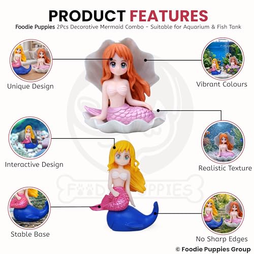 Image of Foodie Puppies Aquarium Decorative Ornament Combo of 2 - (Seap & Dolphin Mermaid) | Cute Little Divers for Fish Tank | Creative Aquarium & Terrarium Accessory | Marine Landscape Resin Sculpture