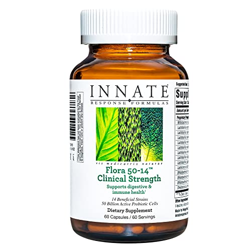 INNATE Response Formulas, Flora 50-14 Clinical Strength, Probiotic Supplement with 50 Billion CFU, 14 Probiotic Strains, Vegan, Non-GMO Project Verified, 60 Capsules