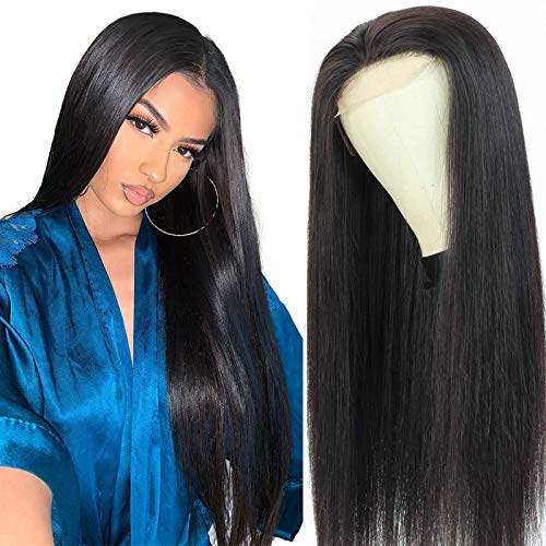 Human Hair Lace Closure Wigs Straight 4x4 Lace Closure Human Hair Wigs Natural Color Brazilian Virgin Straight Human Hair For Black Women(24 inch)